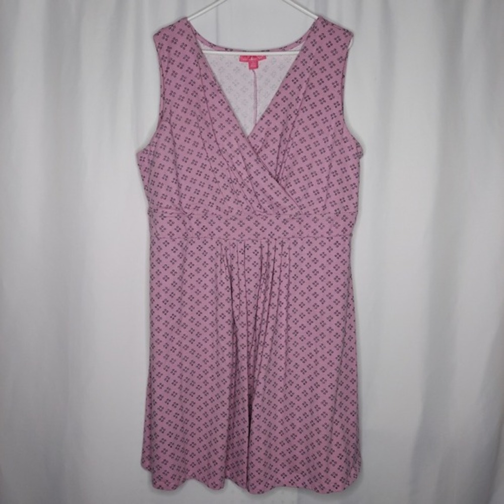 Woman Within Sleeveless Empire Dress 26/28 2X Purple Black V-Neck Stretch Cotton